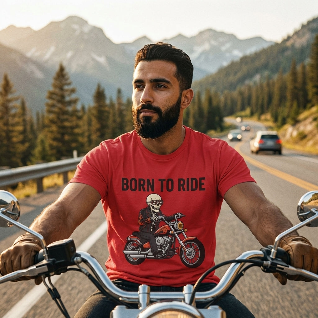 Born to Ride Motorcycle T-Shirt | Skull Biker Graphic Tee for Men & Women