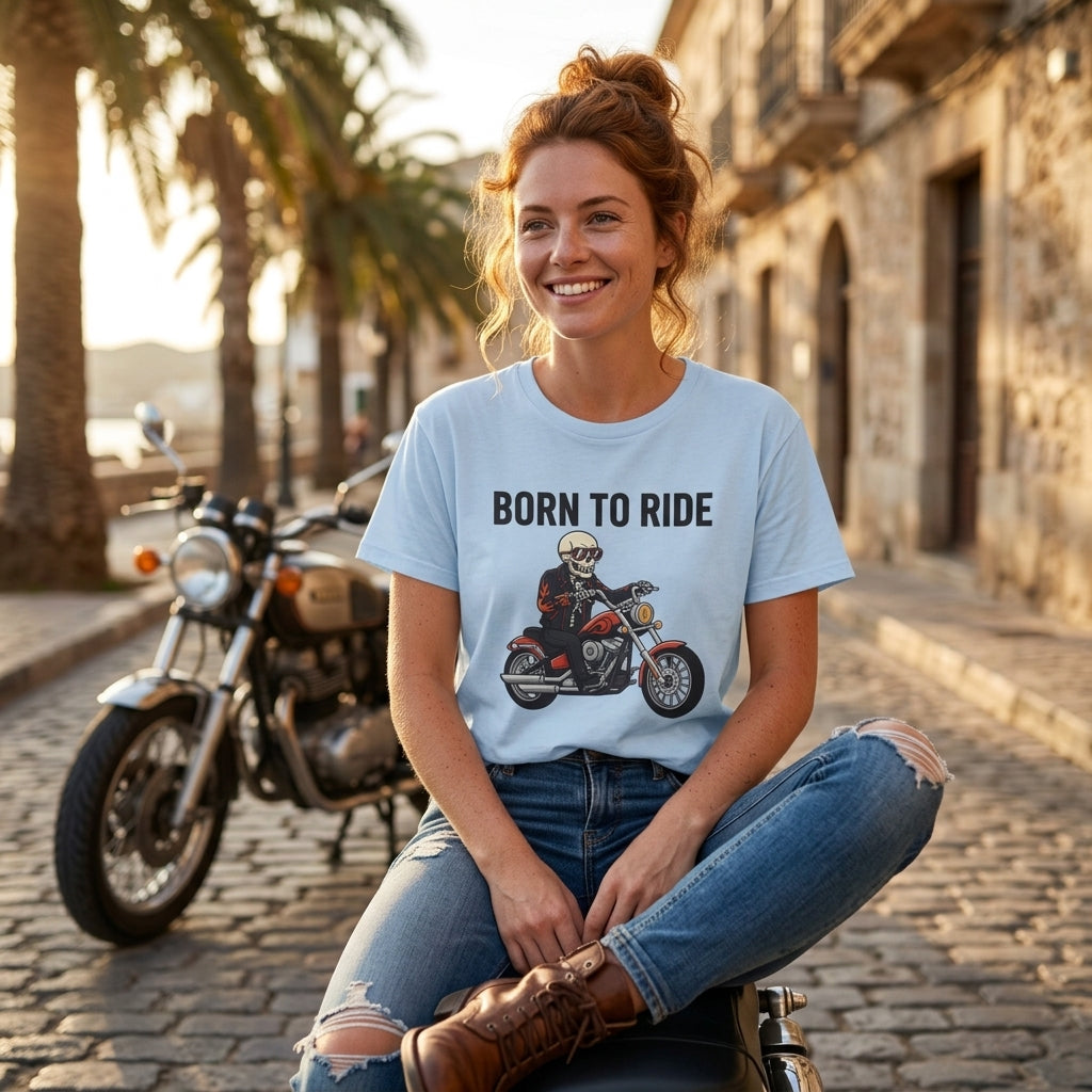Born to Ride Motorcycle T-Shirt | Skull Biker Graphic Tee for Men & Women