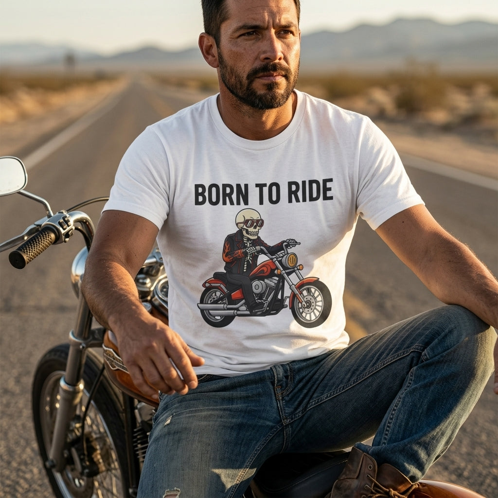Born to Ride Motorcycle T-Shirt | Skull Biker Graphic Tee for Men & Women