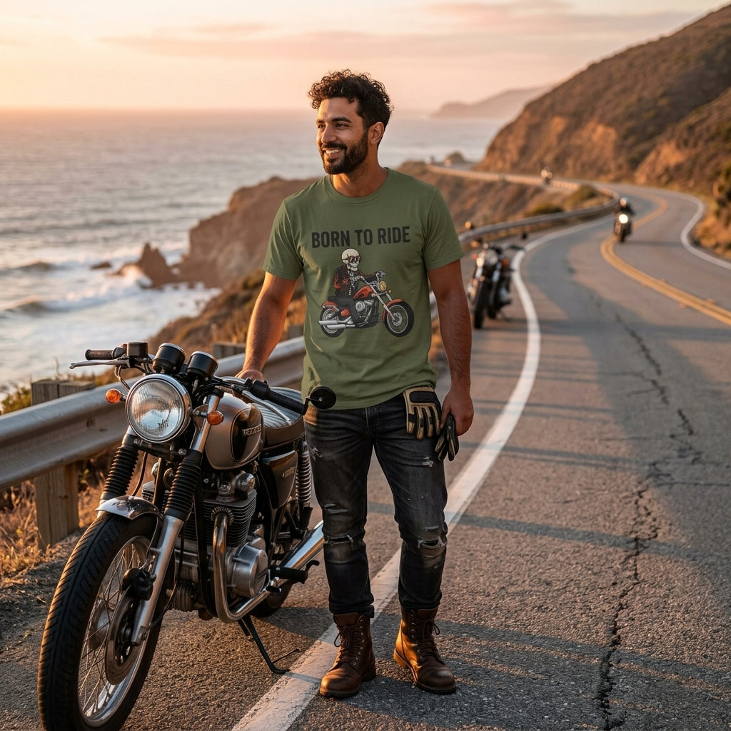 Born to Ride Motorcycle T-Shirt | Skull Biker Graphic Tee for Men & Women