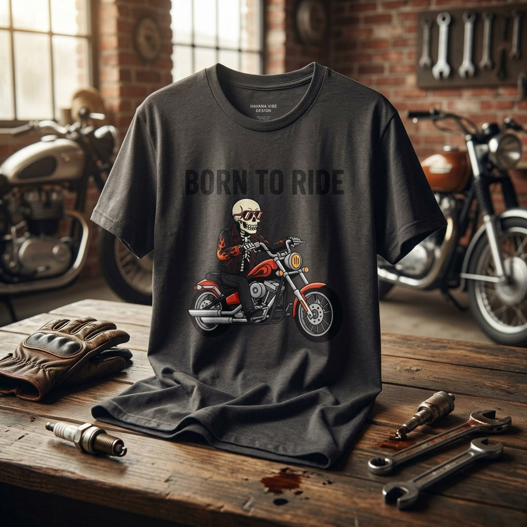Born to Ride Motorcycle T-Shirt | Skull Biker Graphic Tee for Men & Women