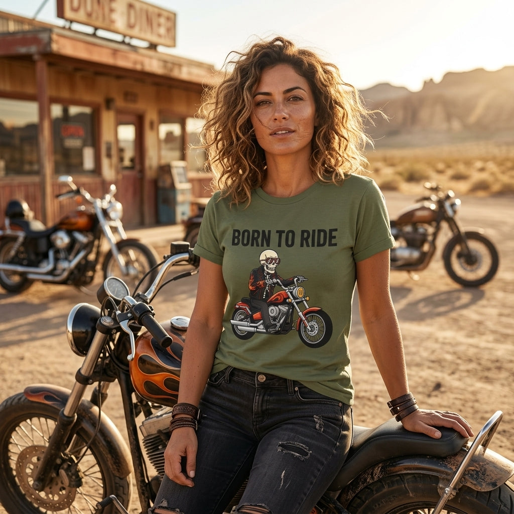 Born to Ride Motorcycle T-Shirt | Skull Biker Graphic Tee for Men & Women