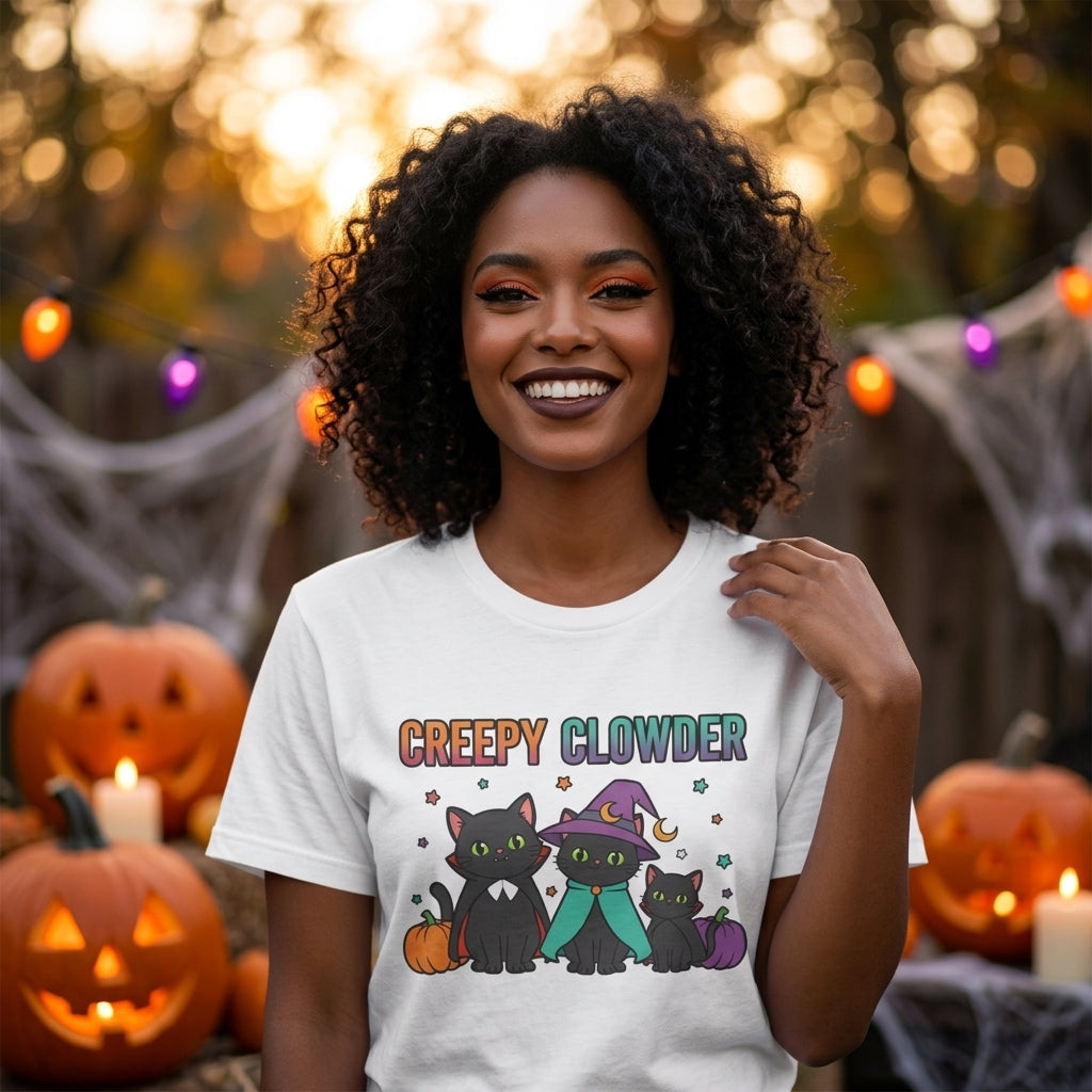 Creepy Clowder Cat T-Shirt | Cute Witch Black Cats Halloween Graphic Tee