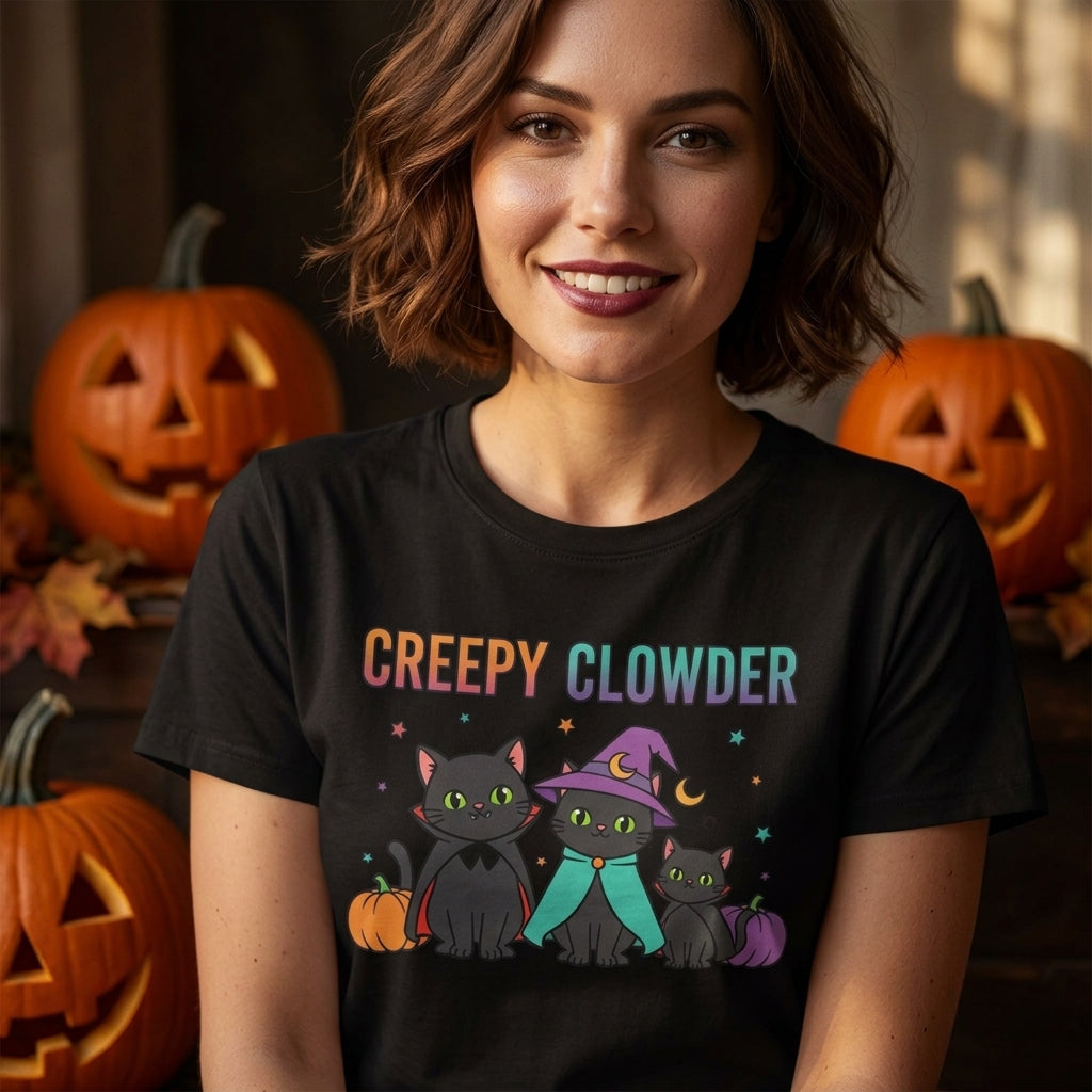 Creepy Clowder Cat T-Shirt | Cute Witch Black Cats Halloween Graphic Tee