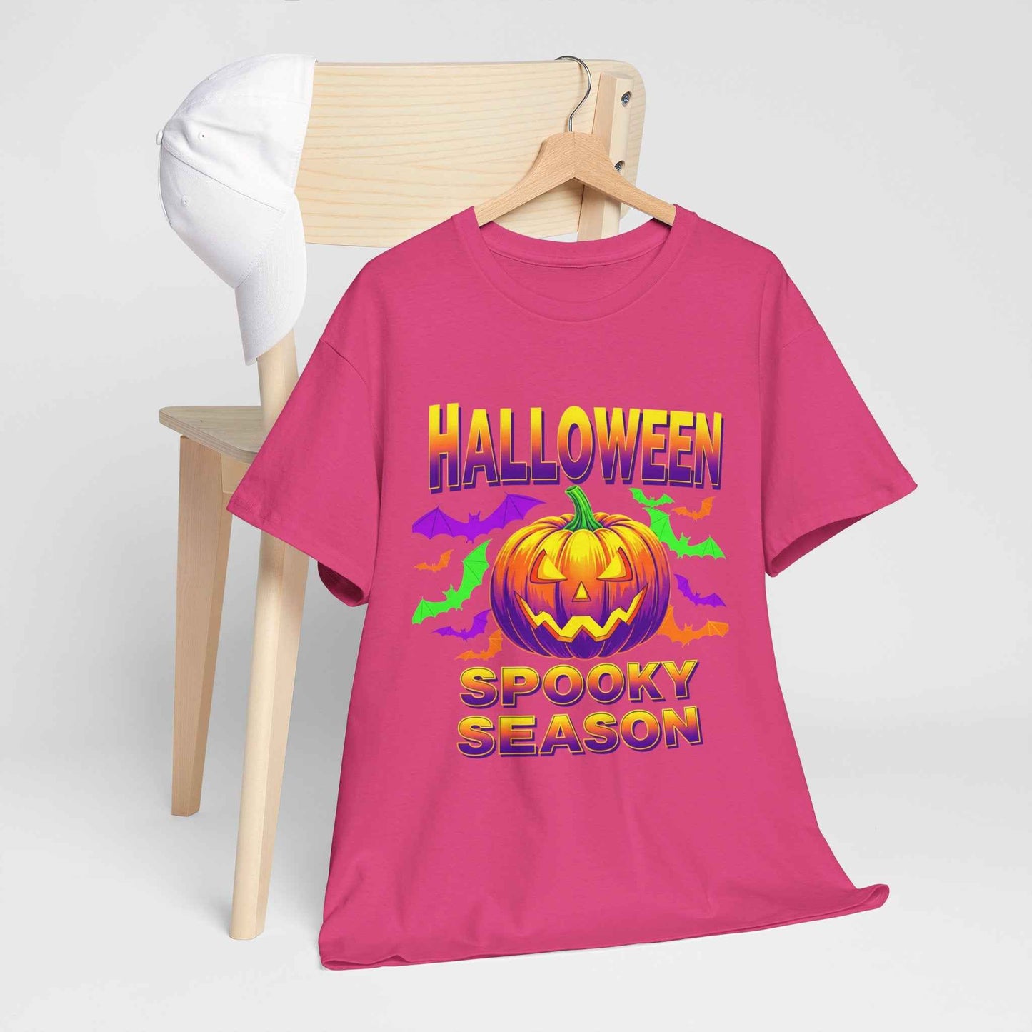 Retro Halloween T-Shirt - Neon Pumpkin & Bats 'Spooky Season' Tee - 80s/90s Style