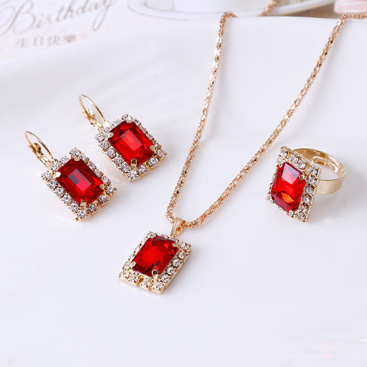 Crystal Jewelry Set - 3-Piece Necklace, Earrings & Ring for Women