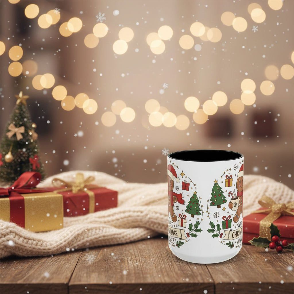 Christmas Gingerbread Mug - Festive Holiday Coffee Cup with Santa Hat Design