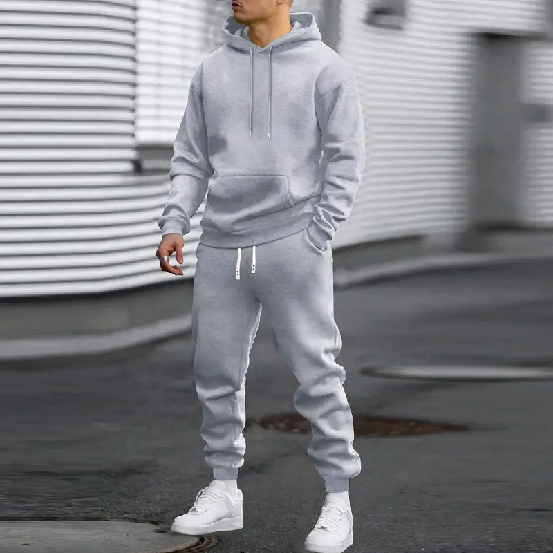 Men's 2-Piece Sports Suit - Solid Color Hoodie & Pants Tracksuit Set