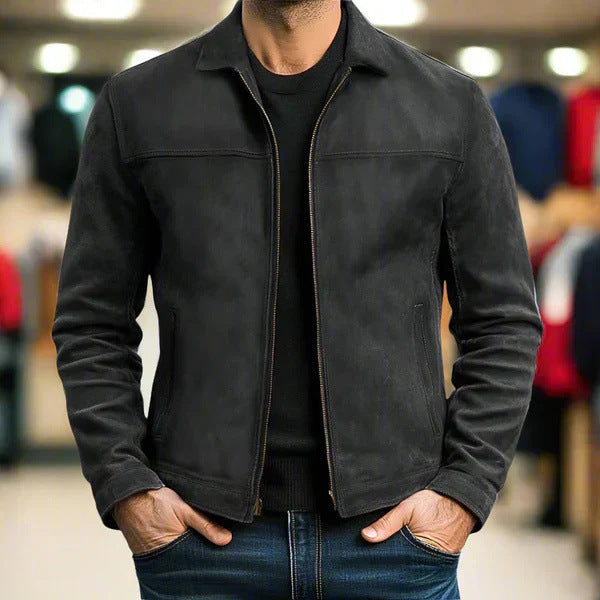 Men's Casual Leather Jacket - Lapel Collar Trendy Coat with Side Pockets