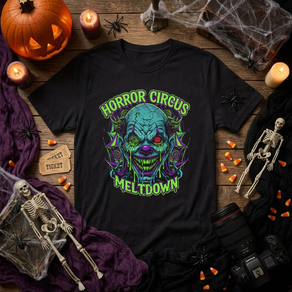 Horror Circus T-Shirt | Neon Scary Clown Graphic Tee for Halloween