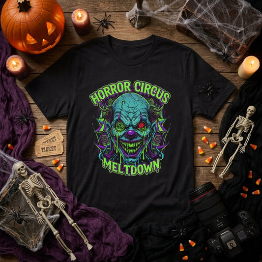 Horror Circus T-Shirt | Neon Scary Clown Graphic Tee for Halloween