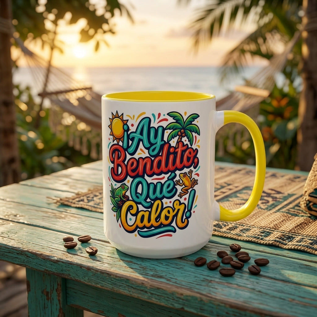 Ay Bendito Que Calor, Coffee Mug | Spanish Tropical Design, 11oz or 15oz