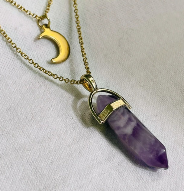 Moon Hexagonal Crystal Column Pendant Necklace - Geometric Statement Jewelry for Women