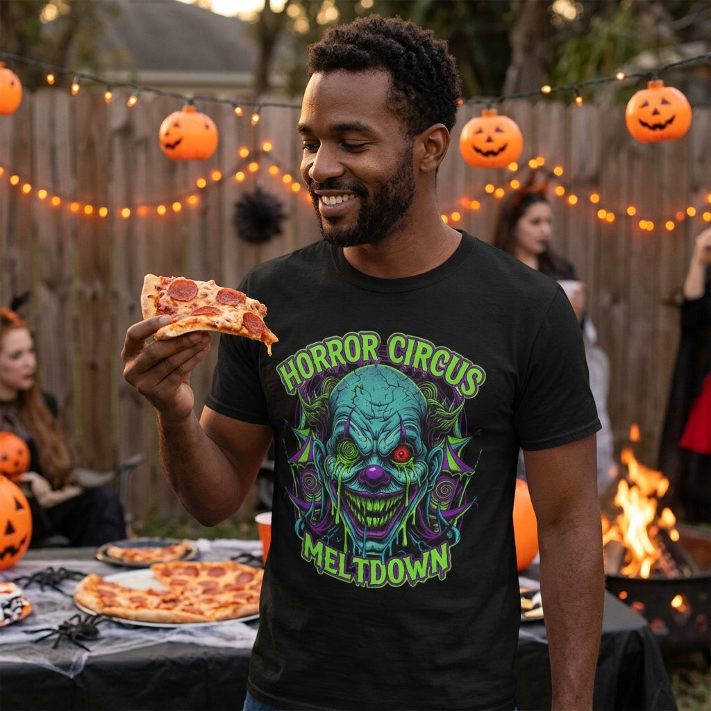 Horror Circus T-Shirt | Neon Scary Clown Graphic Tee for Halloween