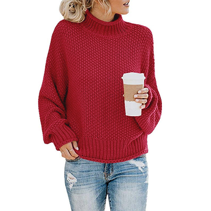 Women's Turtleneck Pullover Sweater - Thick Knitted Long Sleeve Winter Top