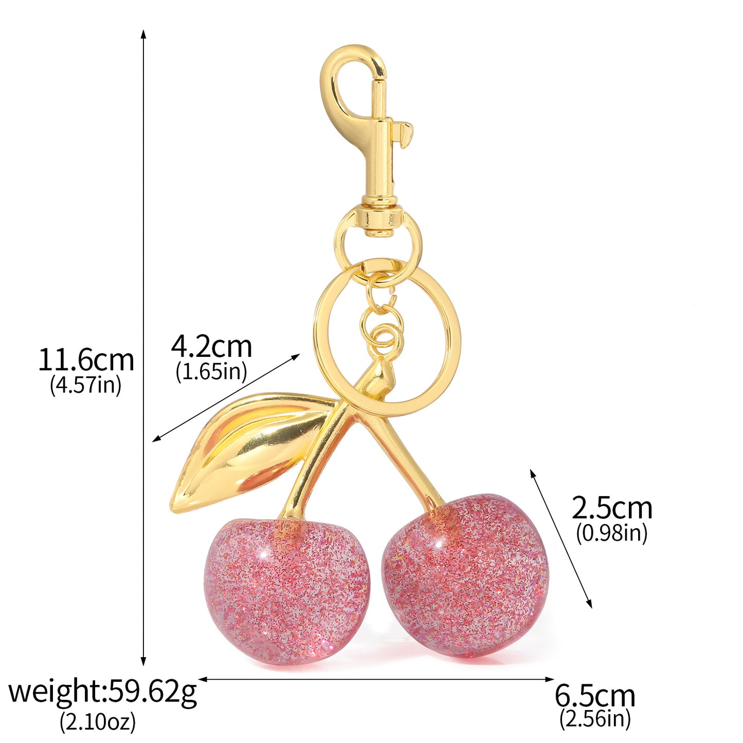 Red Cherry Crystal Keychain - Glitter Bag Charm Accessory (Pair)