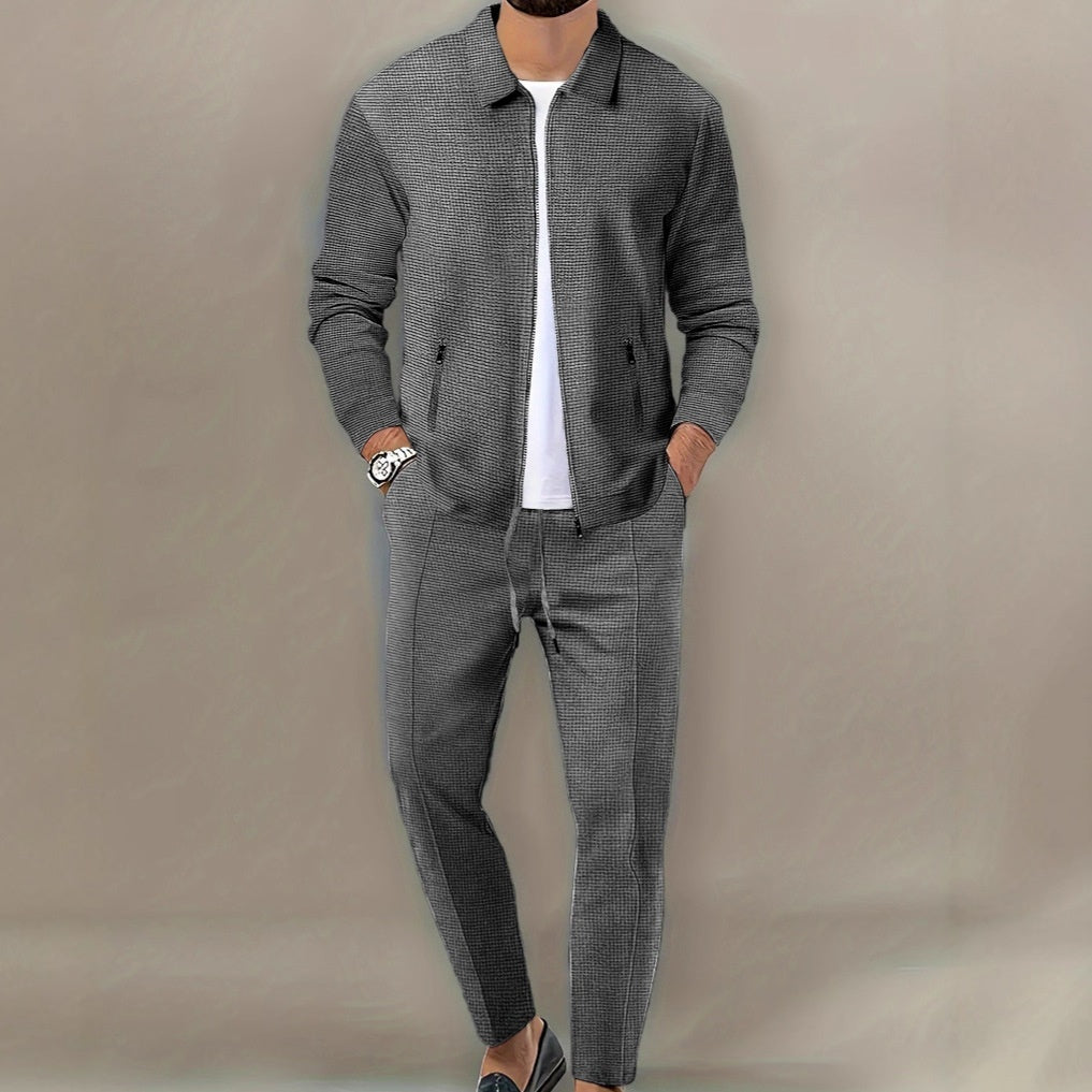Men's 2-Piece Suit Set - Slim Fit Zipper Cardigan Jacket & Pants