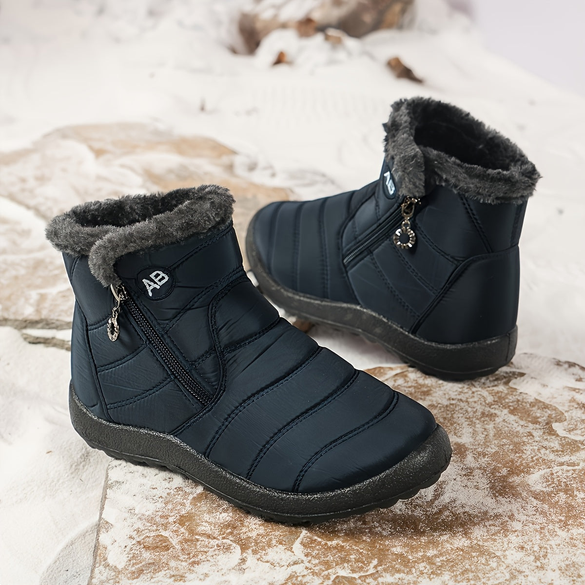 Women's Warm Ski Boots - Side-Zip Mid-Calf Winter Boots with Fleece Lining