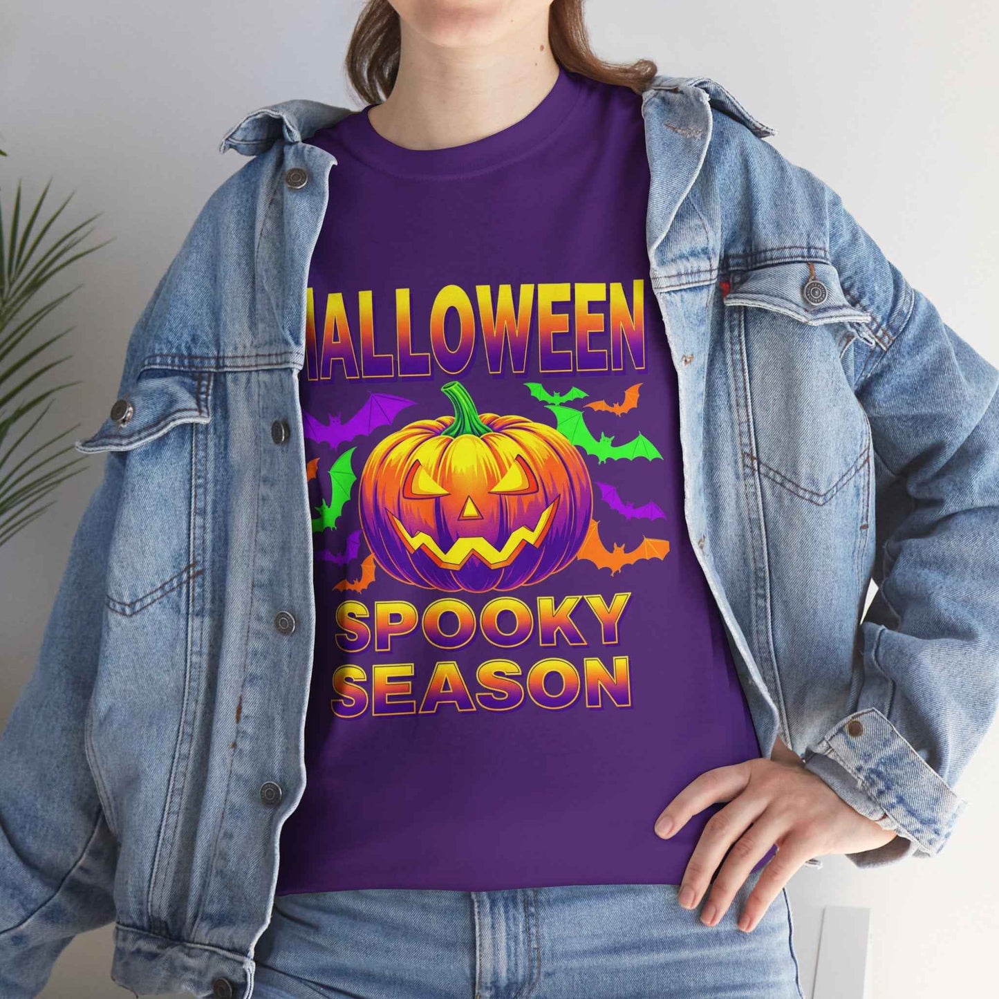 Retro Halloween T-Shirt - Neon Pumpkin & Bats 'Spooky Season' Tee - 80s/90s Style