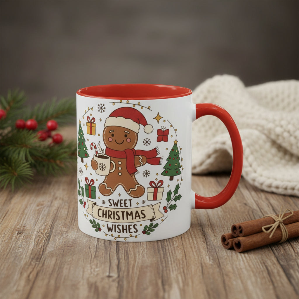Christmas Gingerbread Mug - Festive Holiday Coffee Cup with Santa Hat Design