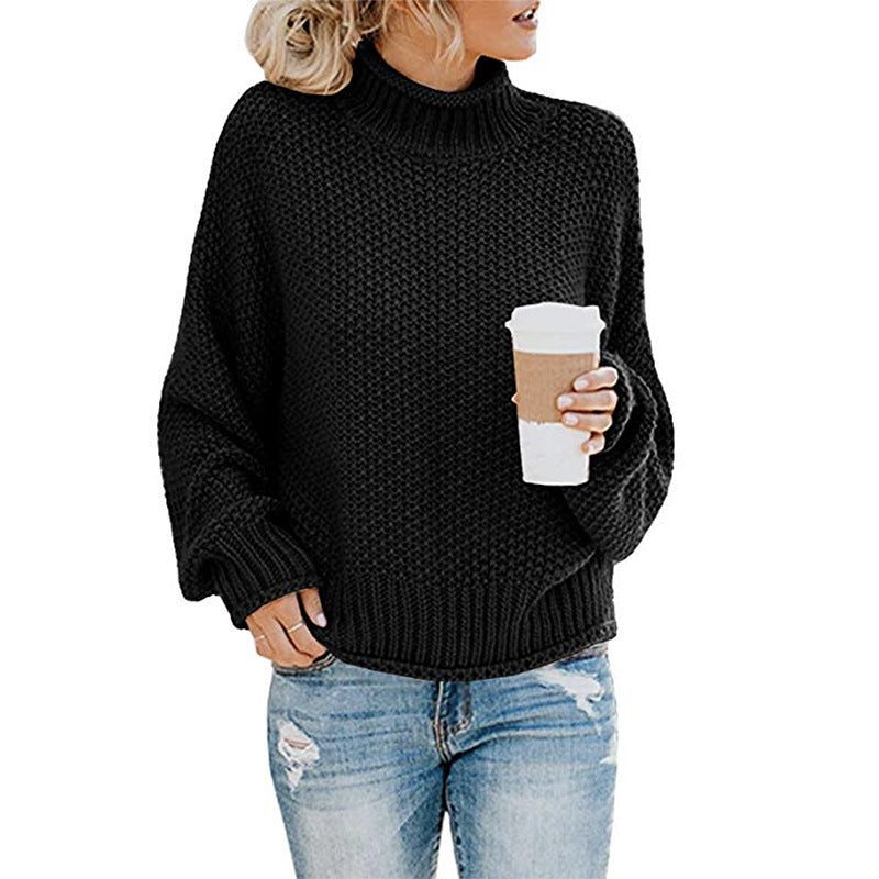 Women's Turtleneck Pullover Sweater - Thick Knitted Long Sleeve Winter Top