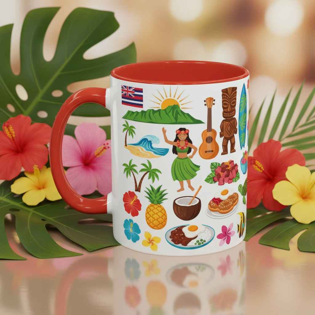 Aloha Hawaii Accent Coffee Mug – Tropical Island Surf & Palm Tree Design