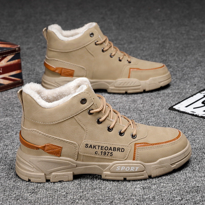 Men's Plush Snow Boots - High-Top Velvet Thickened Workwear Winter Boots