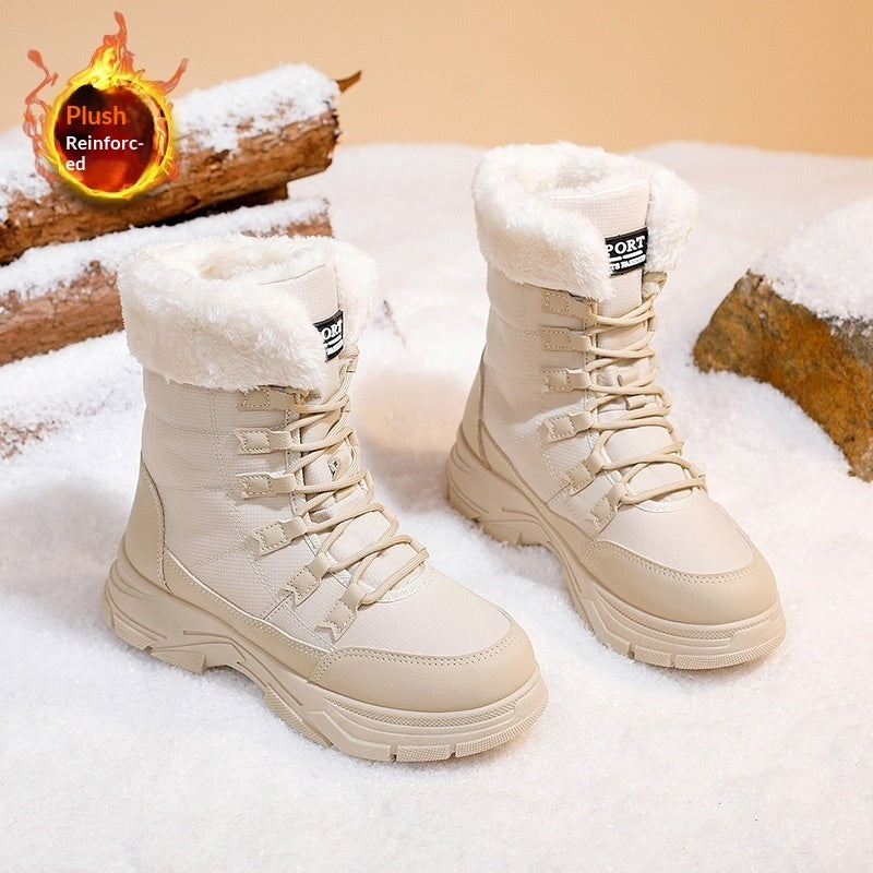 Women's Fleece-Lined Chunky Sole Shoes - Warm Versatile Winter Footwear