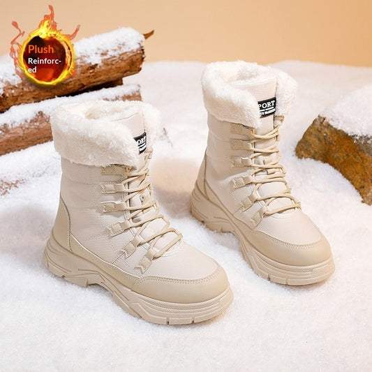 Women's Fleece-Lined Chunky Sole Shoes - Warm Versatile Winter Footwear