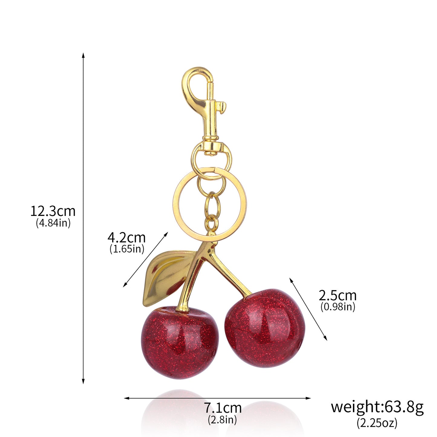 Red Cherry Crystal Keychain - Glitter Bag Charm Accessory (Pair)