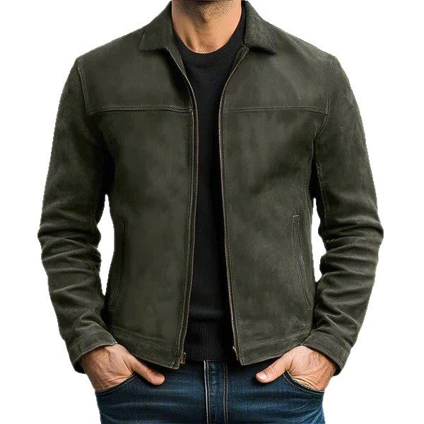 Men's Casual Leather Jacket - Lapel Collar Trendy Coat with Side Pockets