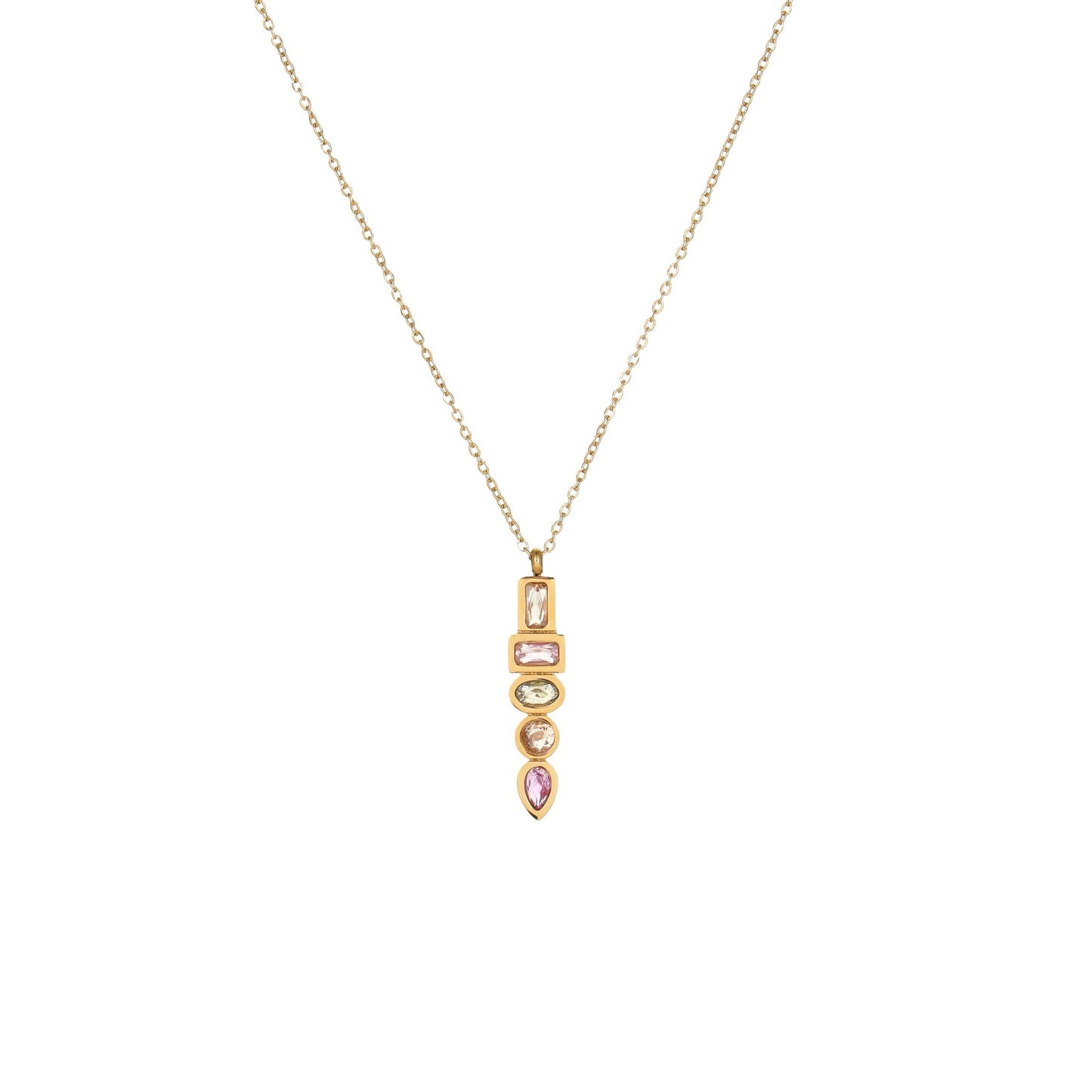 Colorful Zircon Star Pendant Necklace - Stainless Steel Fashion Jewelry