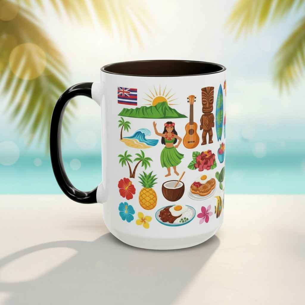 Aloha Hawaii Accent Coffee Mug – Tropical Island Surf & Palm Tree Design