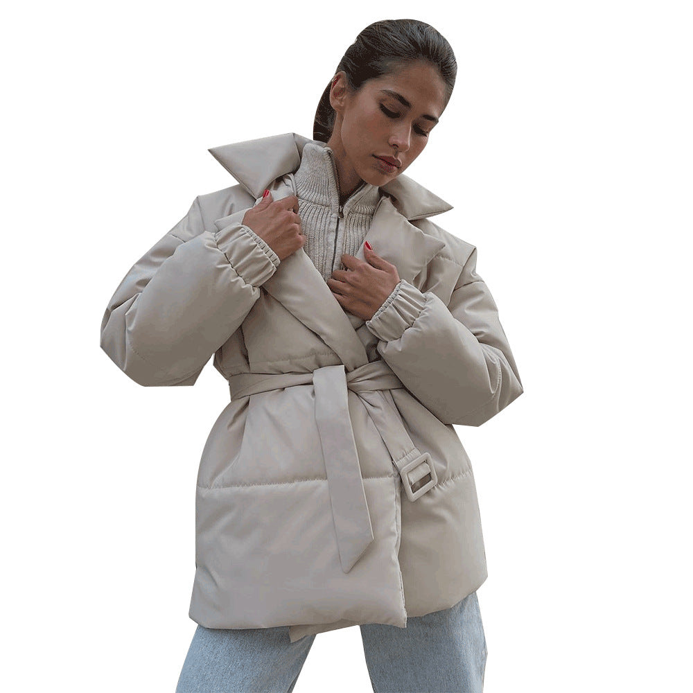 Women's Belted Cotton-Padded Coat - Slimming Thickened Winter Jacket