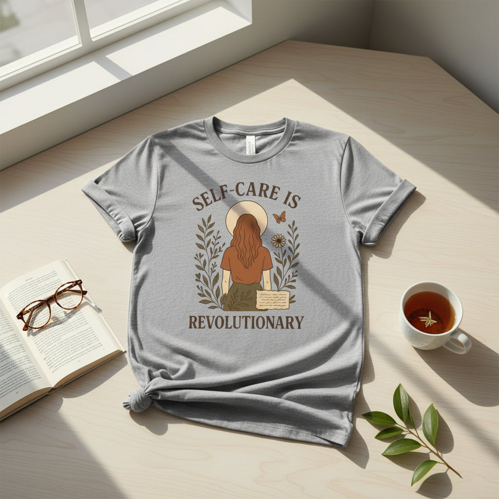 Self-Care Is Revolutionary Shirt  Boho Feminist Graphic Tee, Mental Health Gift, Retro Botanical T-Shirt for Women