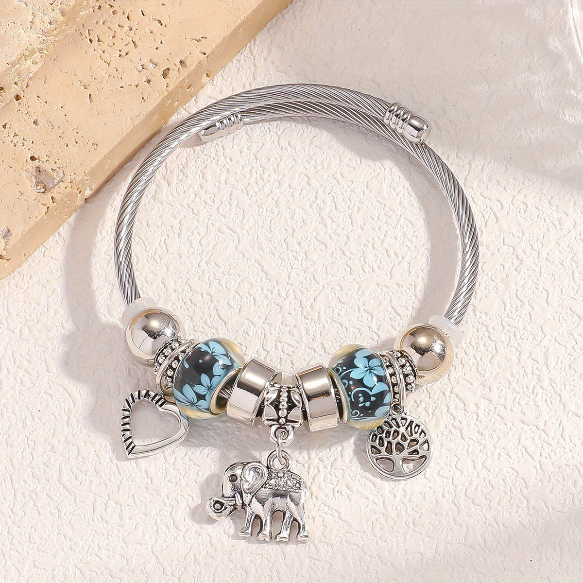 925 Sterling Silver Ocean Bracelet - Bohemian Elephant & Tree of Life Charm