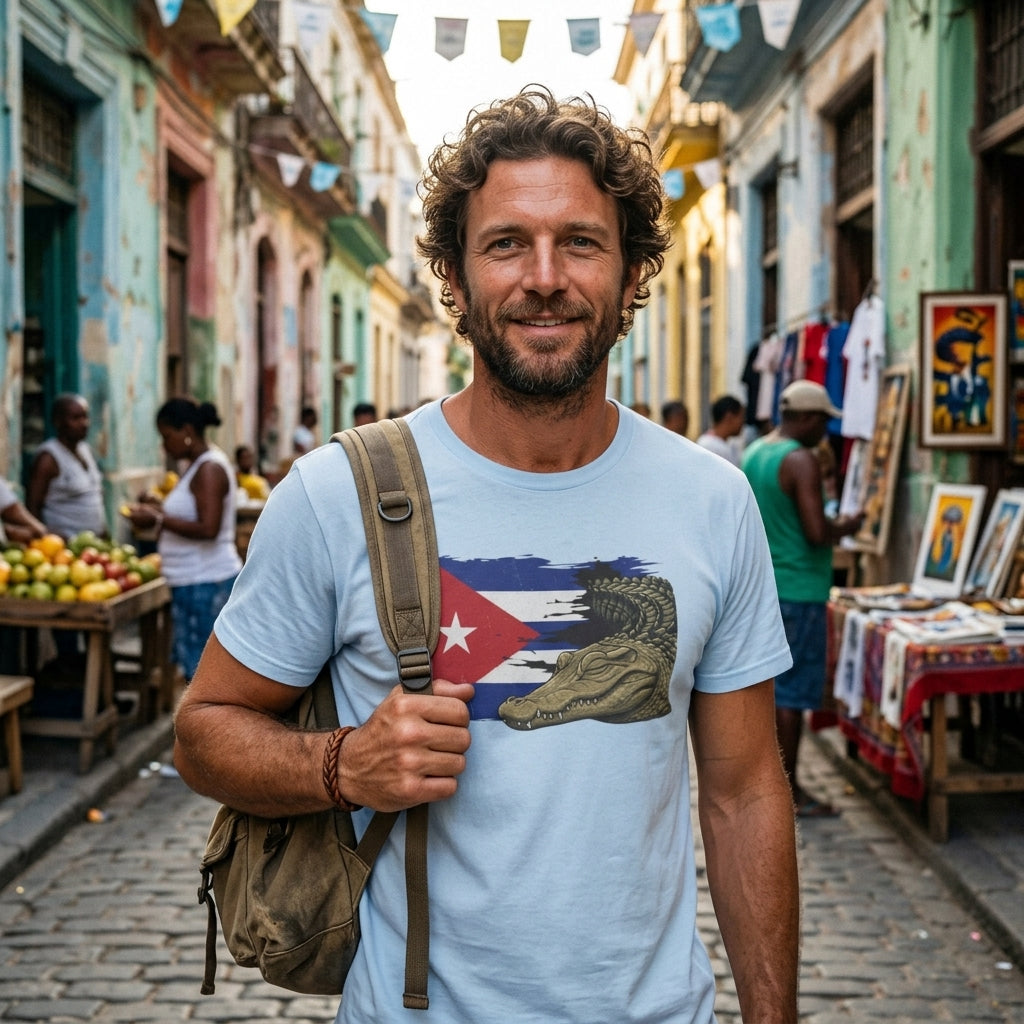 Custom Cuban Pride Tee: Flag & Crocodile Design | 100% Cotton | S-2XL Sizes
