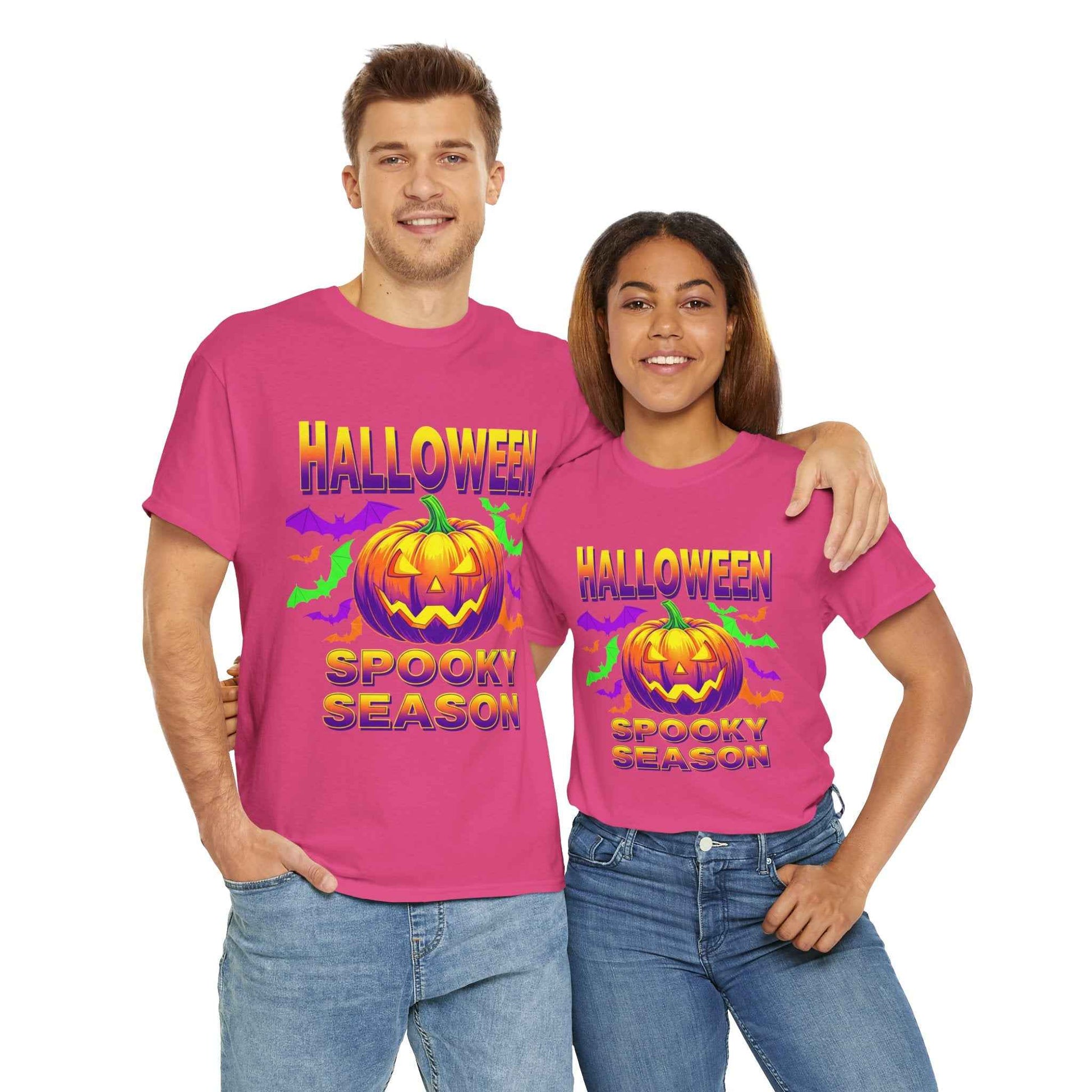 Retro Halloween T-Shirt - Neon Pumpkin & Bats 'Spooky Season' Tee - 80s/90s Style