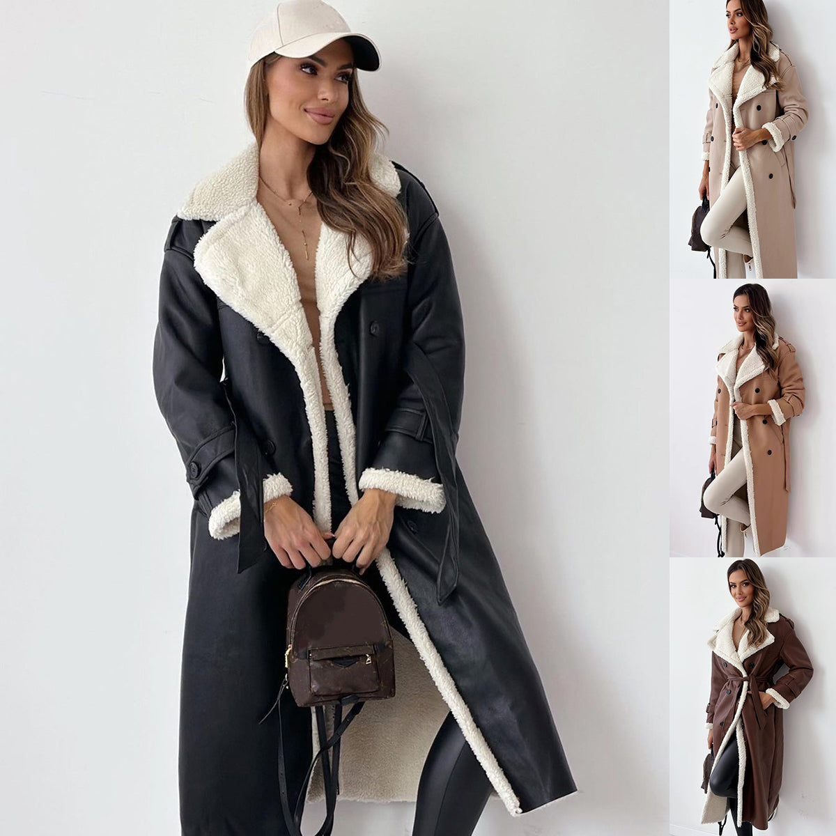 Women's Double-Breasted Trench Coat - Belted Mid-Length Winter Windbreaker