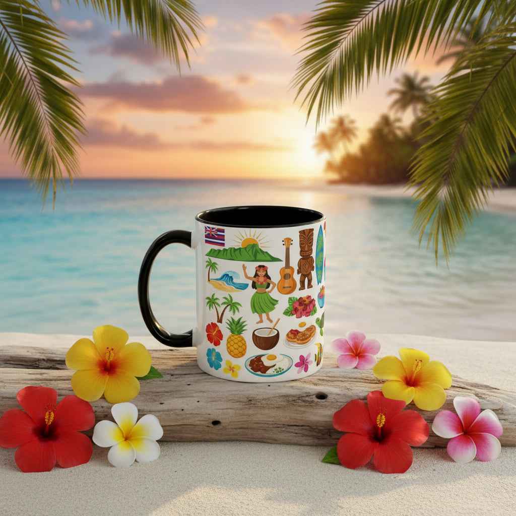 Aloha Hawaii Accent Coffee Mug – Tropical Island Surf & Palm Tree Design