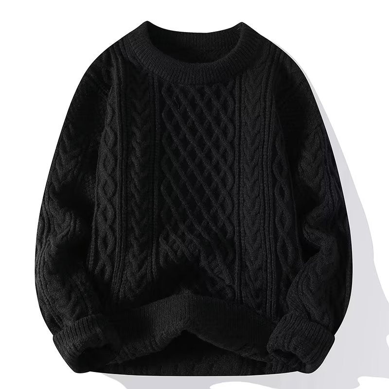Men's Twist Knit Sweater - Casual Round Neck Pullover for Autumn & Winter