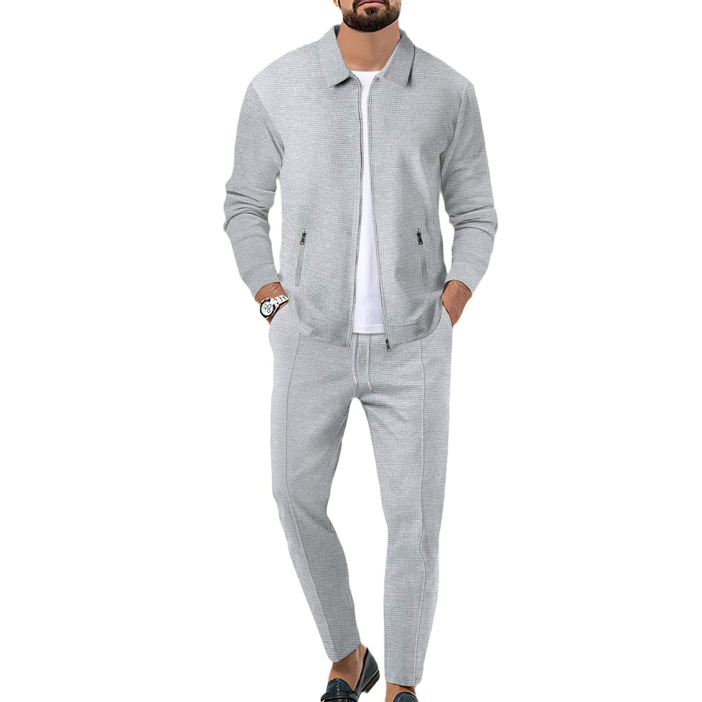 Men's 2-Piece Suit Set - Slim Fit Zipper Cardigan Jacket & Pants