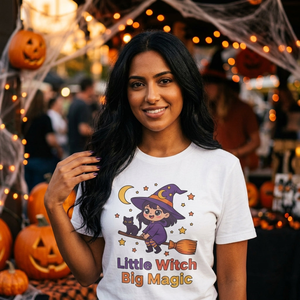 Little Witch Big Magic T-Shirt | Cute Witch Cat Halloween Graphic Tee