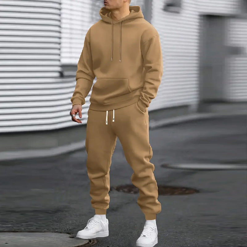 Men's 2-Piece Sports Suit - Solid Color Hoodie & Pants Tracksuit Set