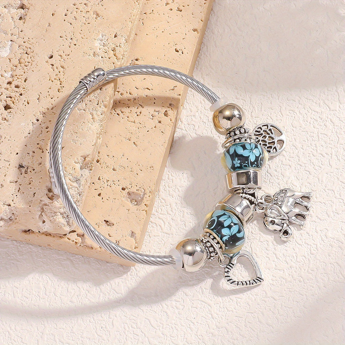 925 Sterling Silver Ocean Bracelet - Bohemian Elephant & Tree of Life Charm