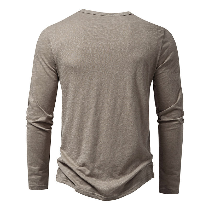 Men's Long Sleeve T-Shirt - Casual Solid Color Pullover with Button Detail
