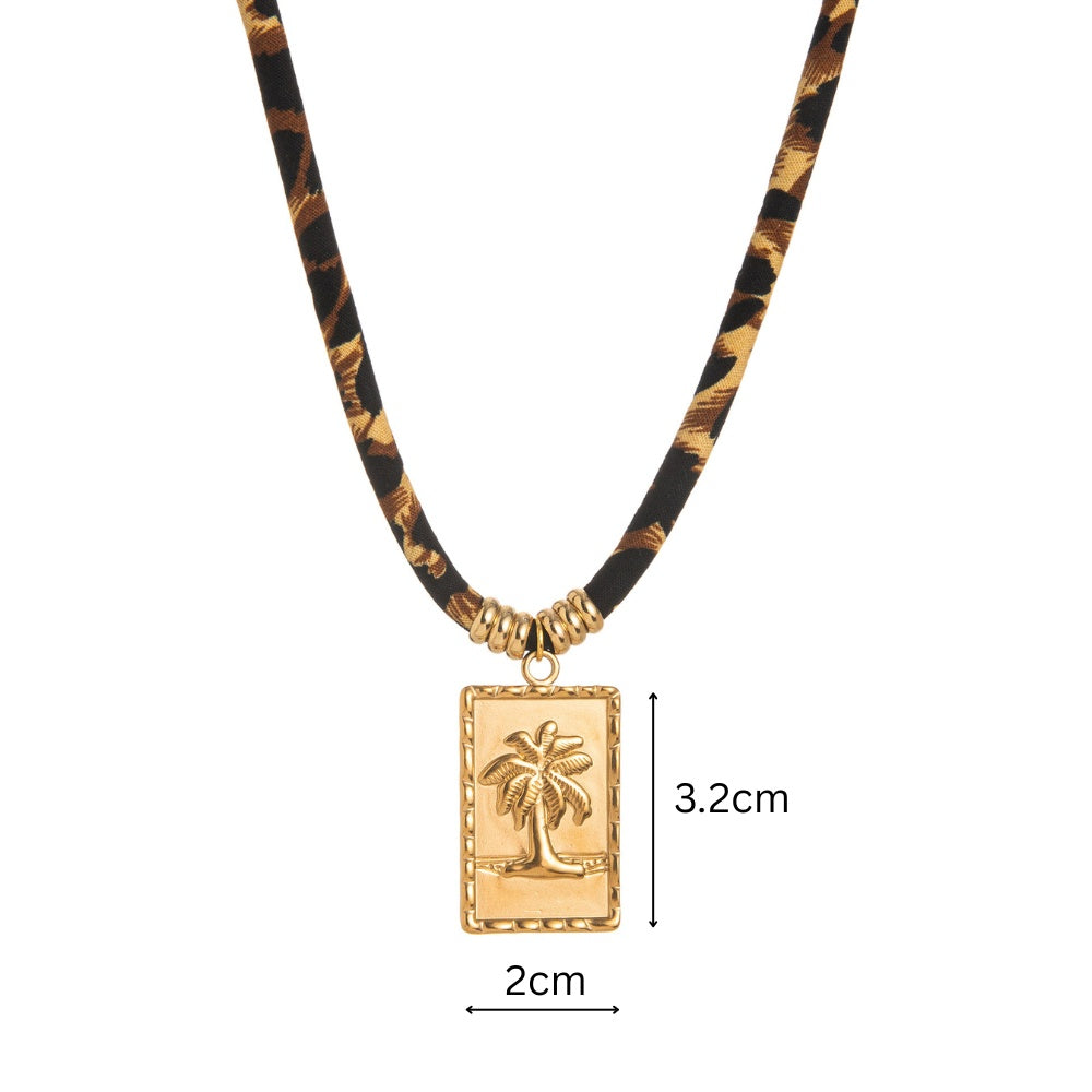 Leopard Print Rope Necklace - Geometric Pendant Fashion Jewelry for Women