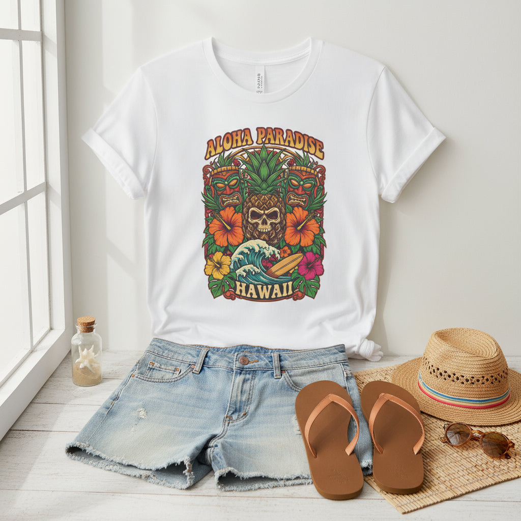 Aloha Paradise Hawaii T-Shirt, Casual Summer Wear, Beach Vacation Tee, Luau Party Shirt, Gift for Travelers, Graphic Tee