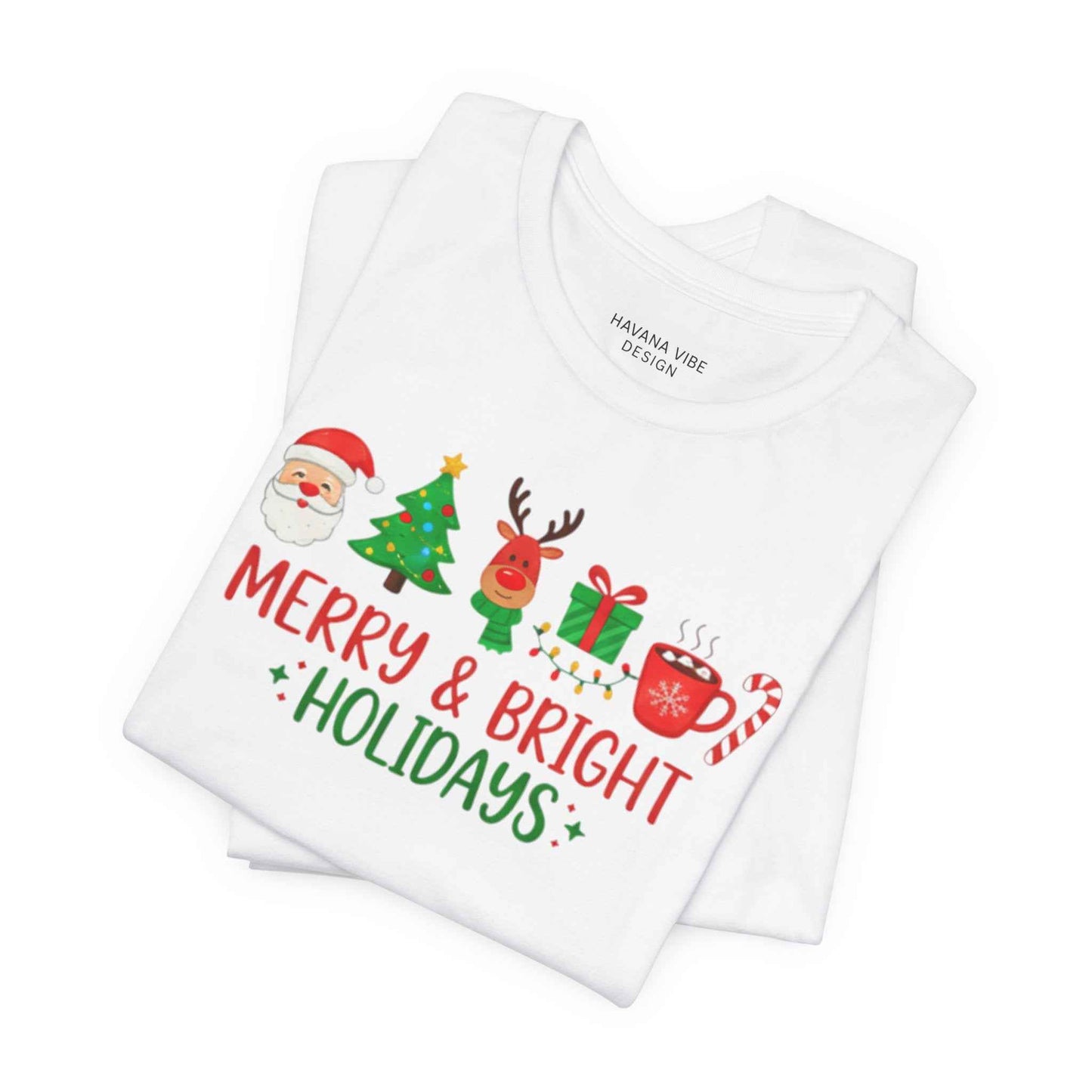 Merry & Bright Christmas T-Shirt – Festive Holiday Icons Tee