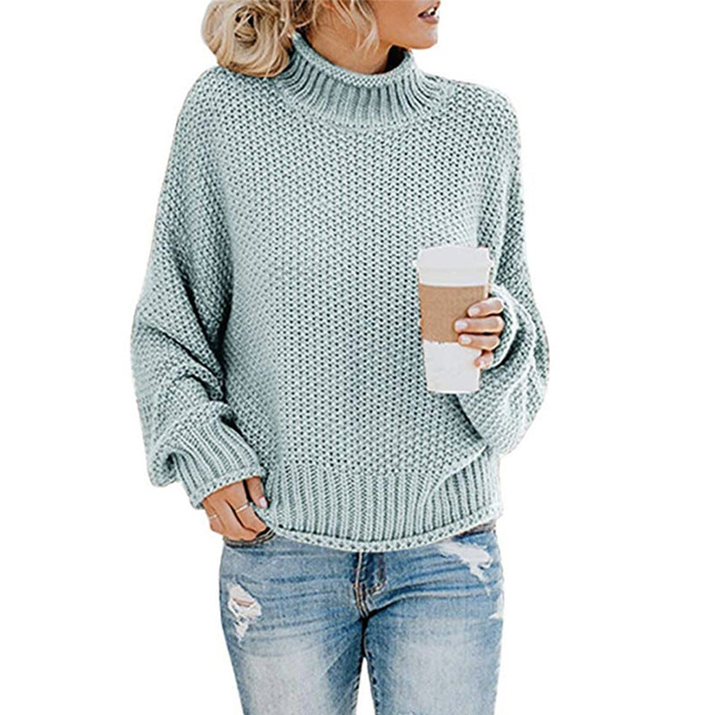 Women's Turtleneck Pullover Sweater - Thick Knitted Long Sleeve Winter Top